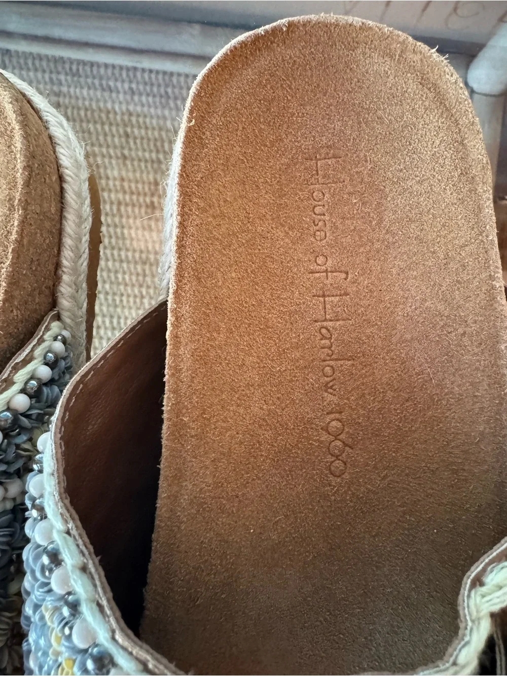 House of Harlow 1960 Beaded Double Buckle Slide Sandals Size 7.5